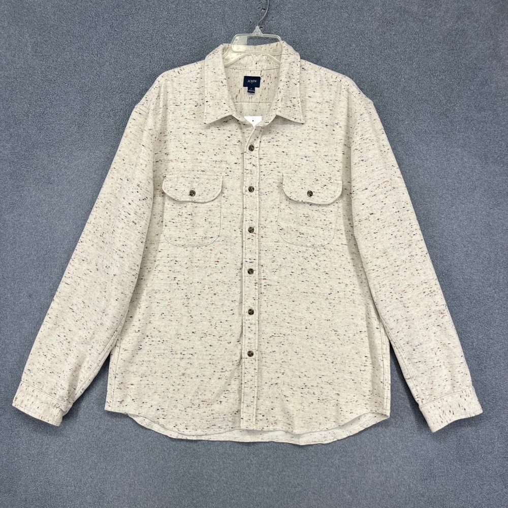 J.Crew Flannel Shirt Jacket Mens XL Cream Flecked Knit Button Up Gorpcore Cabin